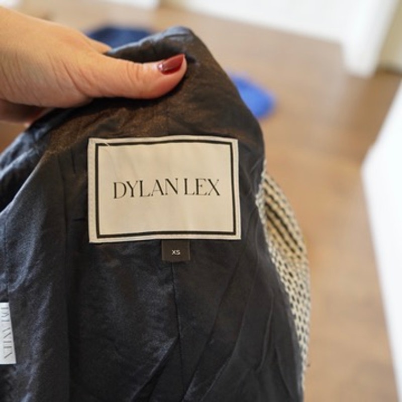 Dylan Lex Jagger Riding Jacket Black White Tweed Velvet Collar Leather Pocket Xs — image 5 of 8